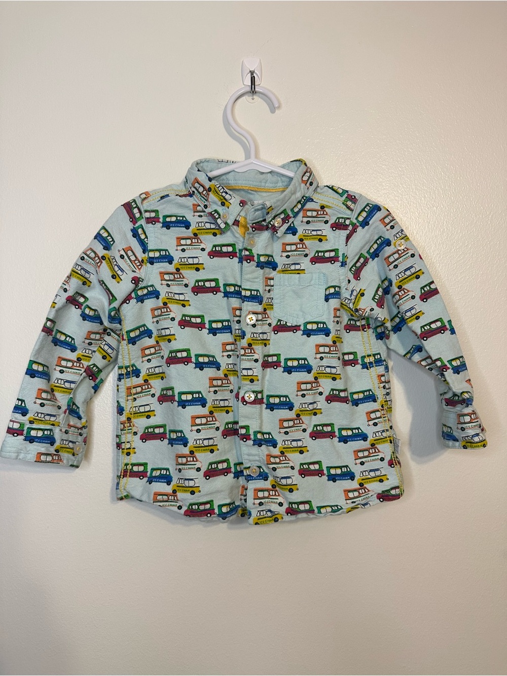 Rockin’ Baby Light Blue Kids Button-Up Shirt with Ice Cream Truck Pattern